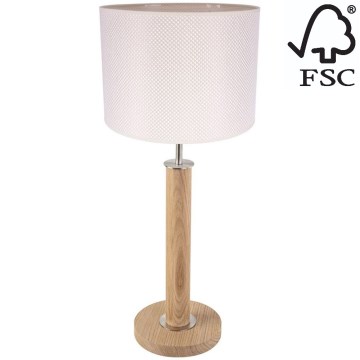 Lampa stołowa BENITA 1xE27/60W/230V 61 cm kremowa/dąb – certyfikat FSC