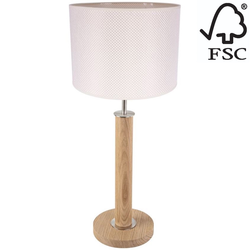 Lampa stołowa BENITA 1xE27/60W/230V 61 cm kremowa/dąb – certyfikat FSC