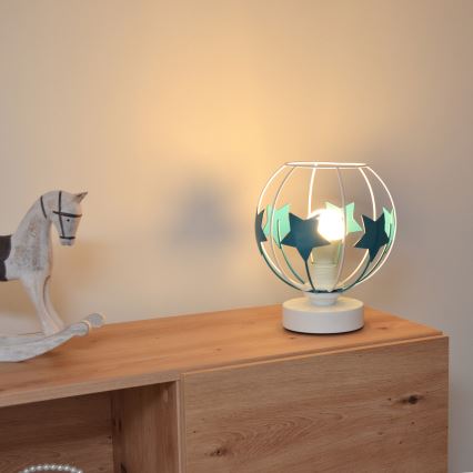 Lampa stołowa dziecięca STARS 1xE27/15W/230V turkusowy/biały