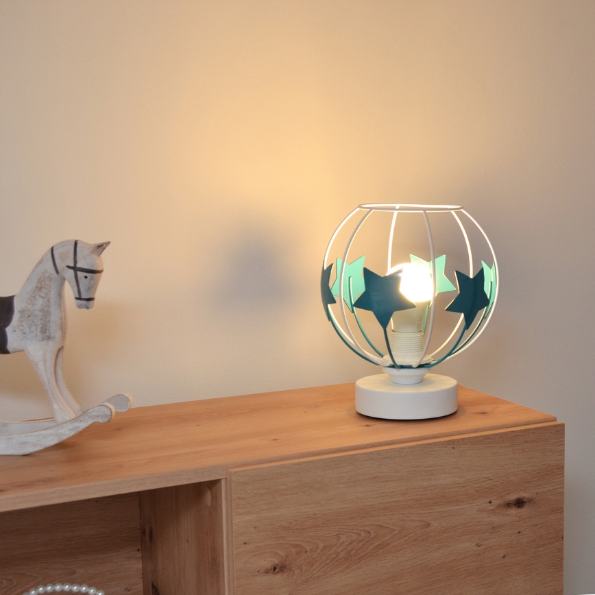Lampa stołowa dziecięca STARS 1xE27/15W/230V turkusowy/biały