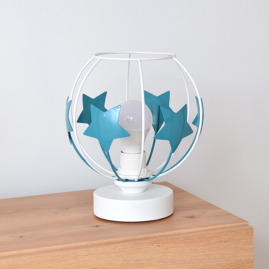 Lampa stołowa dziecięca STARS 1xE27/15W/230V turkusowy/biały