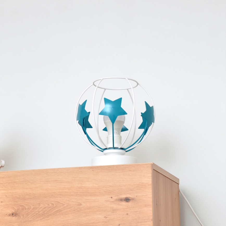 Lampa stołowa dziecięca STARS 1xE27/15W/230V turkusowy/biały