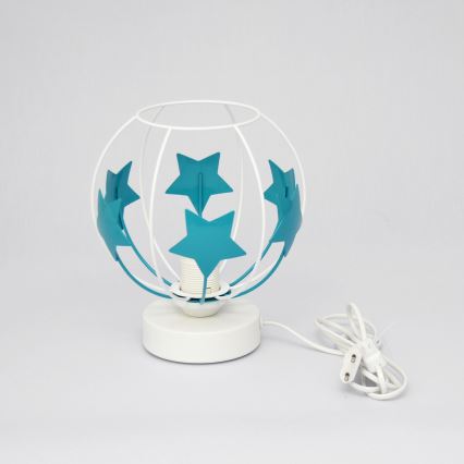 Lampa stołowa dziecięca STARS 1xE27/15W/230V turkusowy/biały