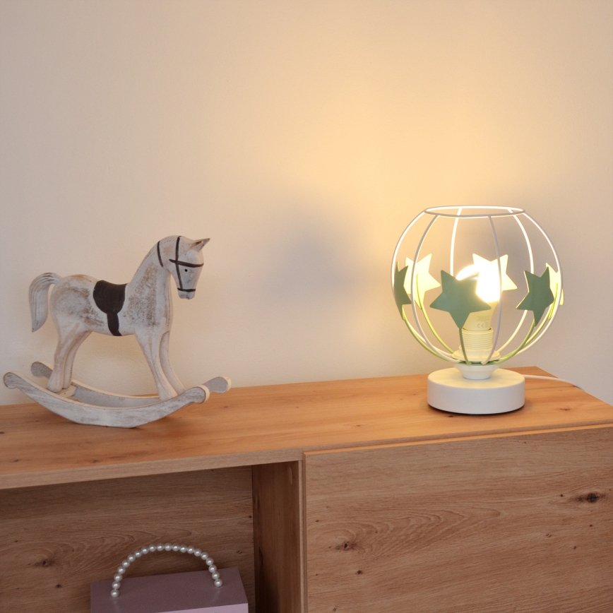 Lampa stołowa dziecięca STARS 1xE27/15W/230V zielony/biały