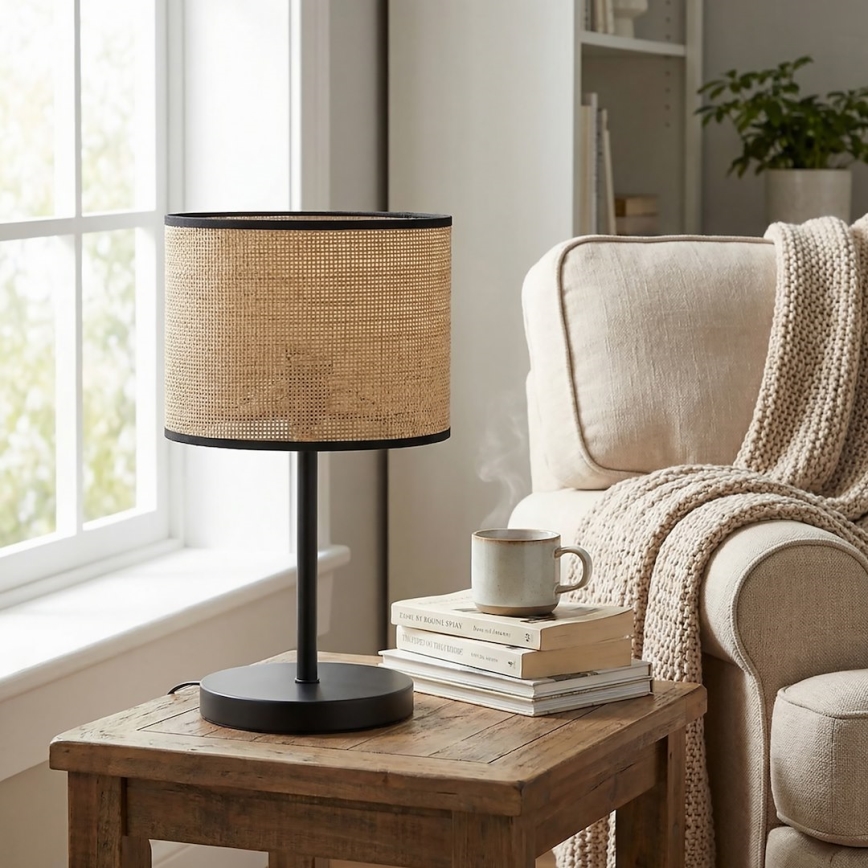 Lampa stołowa ECO 1xE27/15W/230V beżowa/rattan