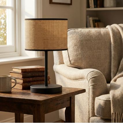 Lampa stołowa ECO 1xE27/15W/230V beżowa/rattan