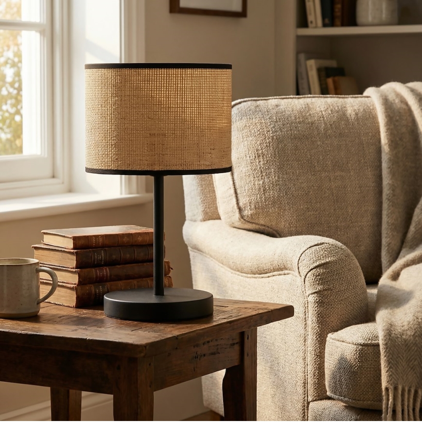 Lampa stołowa ECO 1xE27/15W/230V beżowa/rattan
