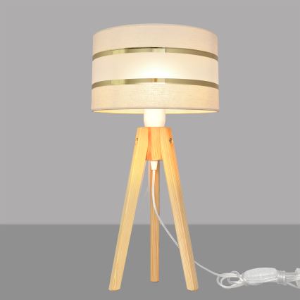 Lampa stołowa HELEN 1xE27/15W/230V kremowa/złota/sosna