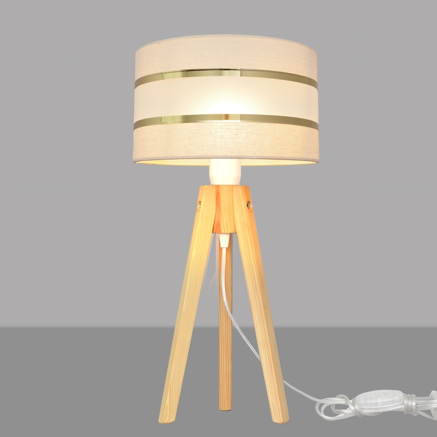 Lampa stołowa HELEN 1xE27/15W/230V kremowa/złota/sosna