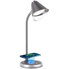 Lampa stołowa LED z funkcją ściemniania i ładowaniem bezprzewodowym FINCH LED/9W/12/230V szare/chrom
