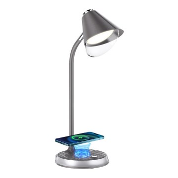 Lampa stołowa LED z funkcją ściemniania i ładowaniem bezprzewodowym FINCH LED/9W/12/230V szary/chrom błyszczący