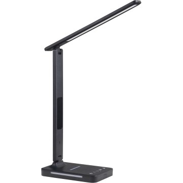 Lampa stołowa LED z funkcją ściemniania i ładowaniem bezprzewodowym QI, wyświetlacz i port USB LED/7W/230V 3000-6000K czarna