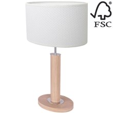 Lampa stołowa MERCEDES 1xE27/40W/230V 46 cm biała/dąb – certyfikat FSC