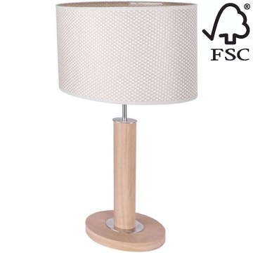 Lampa stołowa MERCEDES 1xE27/40W/230V 46 cm kremowa/dąb – certyfikat FSC