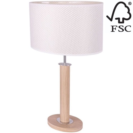Lampa stołowa MERCEDES 1xE27/40W/230V 60 cm kremowa/dąb – certyfikat FSC