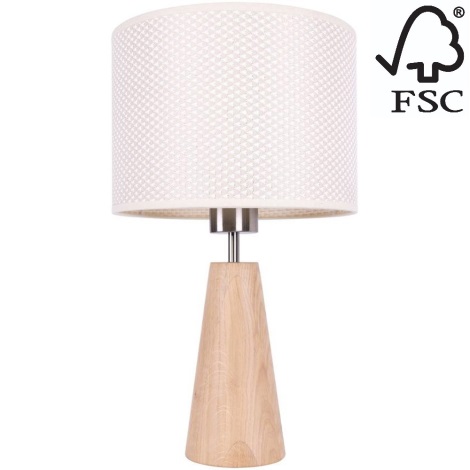Lampa stołowa MERCEDES 1xE27/40W/230V śr. 43 cm kremowa/dąb – certyfikat FSC