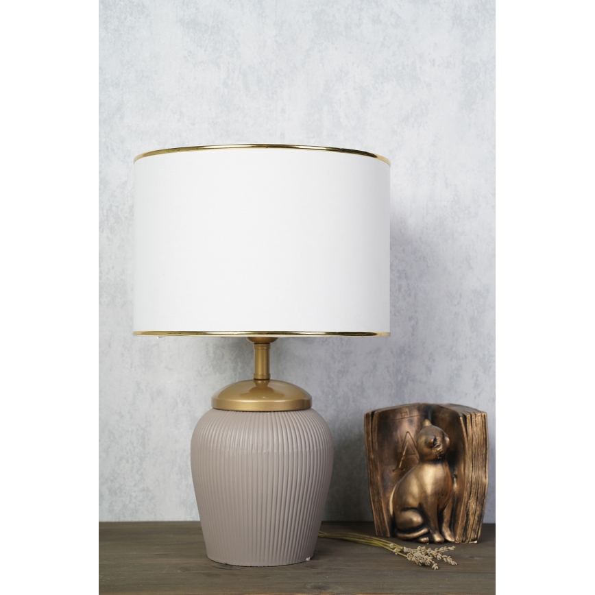 Lampa stołowa RAMZES 1xE27/40W/230V biała/beżowa