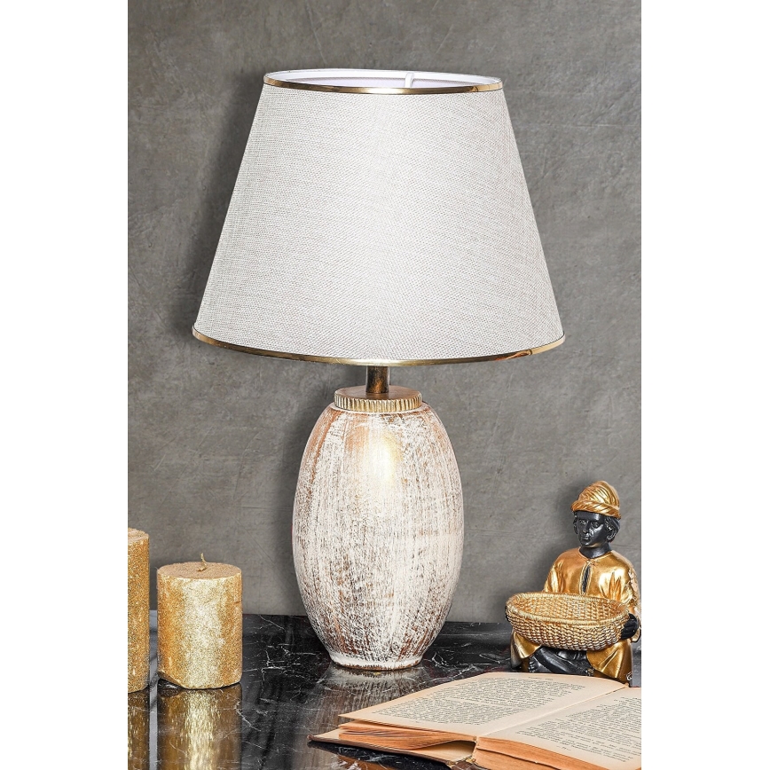 Lampa stołowa RAMZES 1xE27/40W/230V kremowa/złota