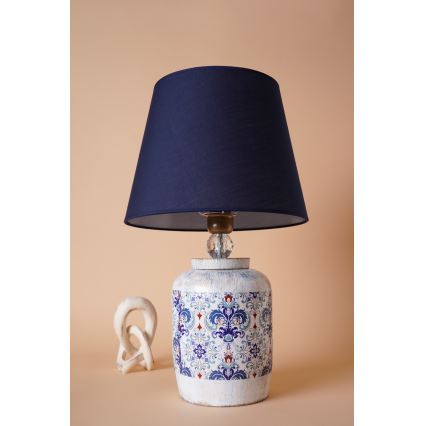 Lampa stołowa RAMZES 1xE27/40W/230V niebiesko-biała
