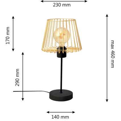 Lampa stołowa TORRI 1xE27/15W/230V złota/czarna