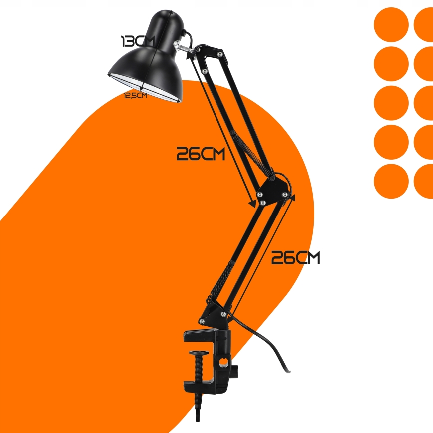 Lampa stołowa z klipsem 1xE27/60W/230V czarna