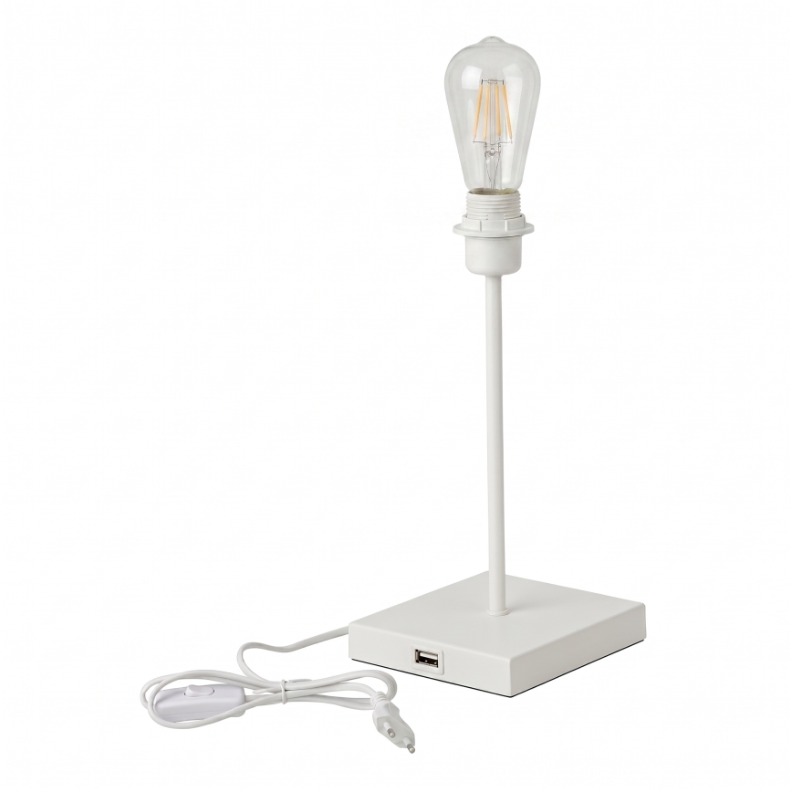 Lampa stołowa z portem USB 1xE27/15W/230V biała