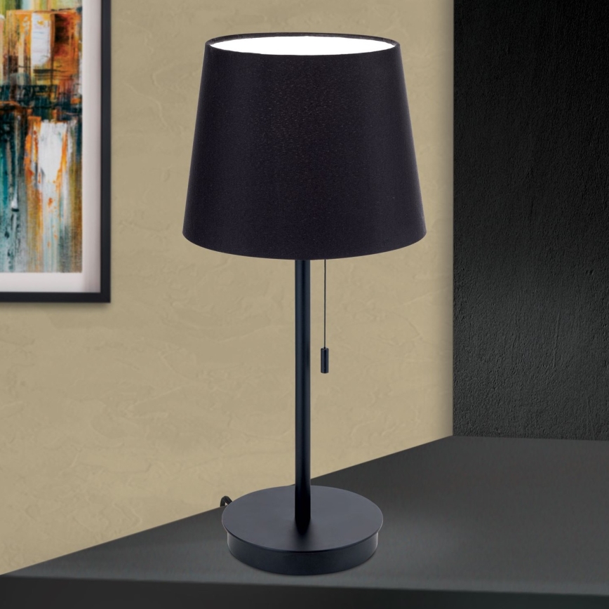 Lampa stołowa z portem USB LUDWIG 1xE27/40W/230V 50 cm czarna