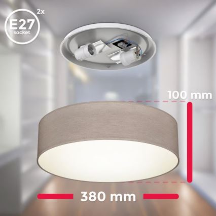Lampa sufitowa 2xE27/40W/230V Ø 38 cm beżowa