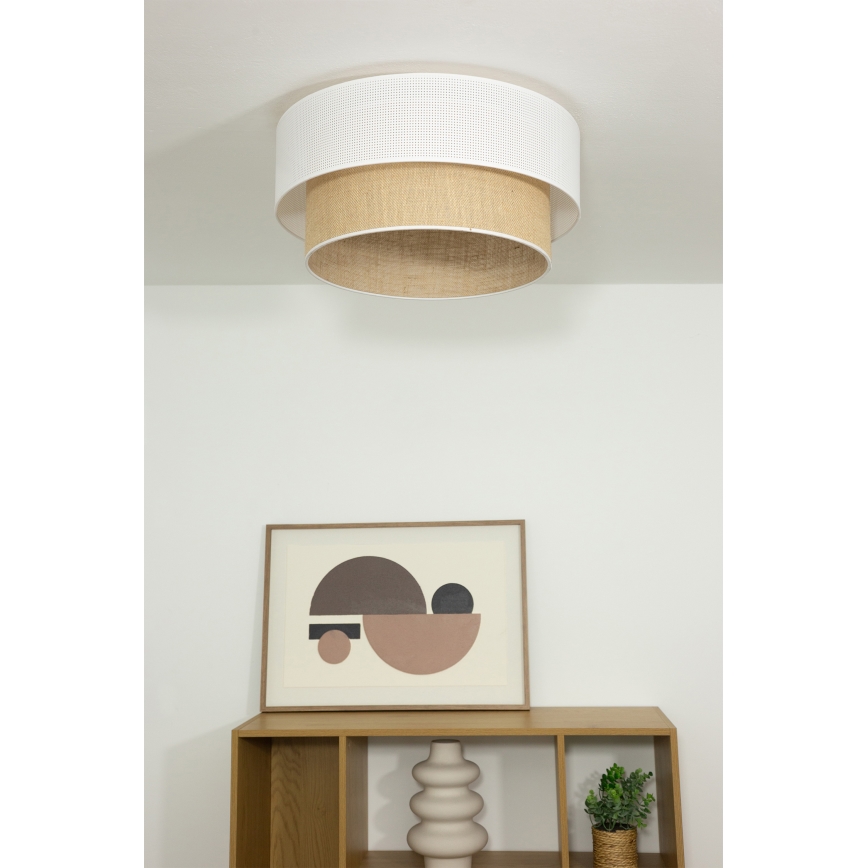 Lampa sufitowa BORHO 1xE27/60W/230V śr. 40 cm biała/juta