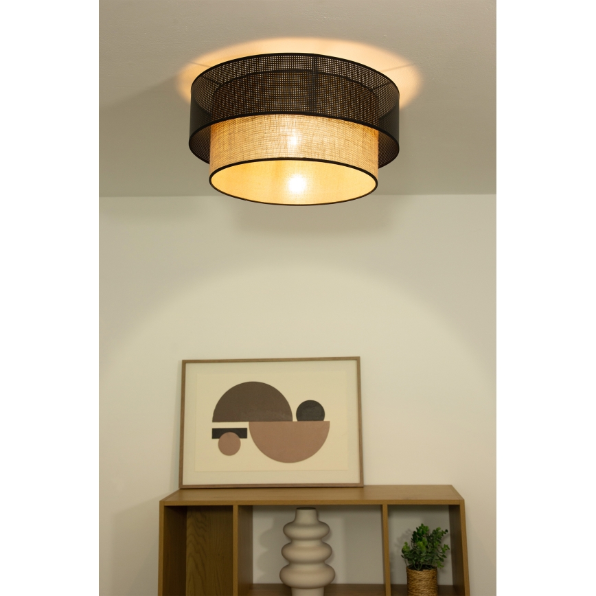 Lampa sufitowa BORHO 1xE27/60W/230V Ø50 cm czarna/juta