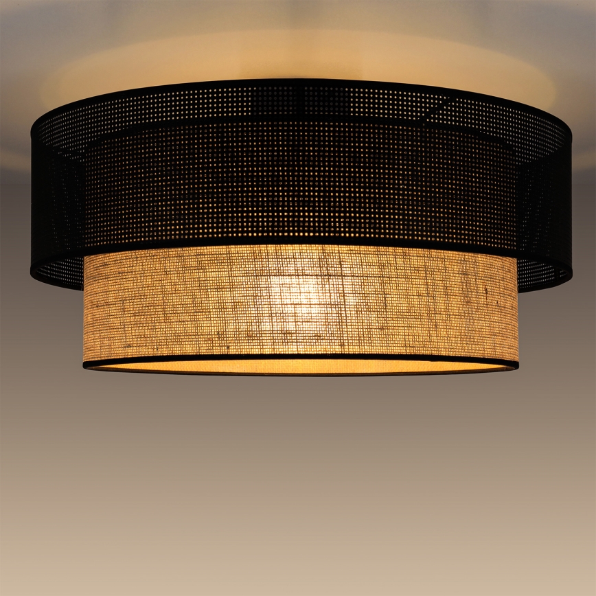 Lampa sufitowa BORHO 1xE27/60W/230V Ø50 cm czarna/juta