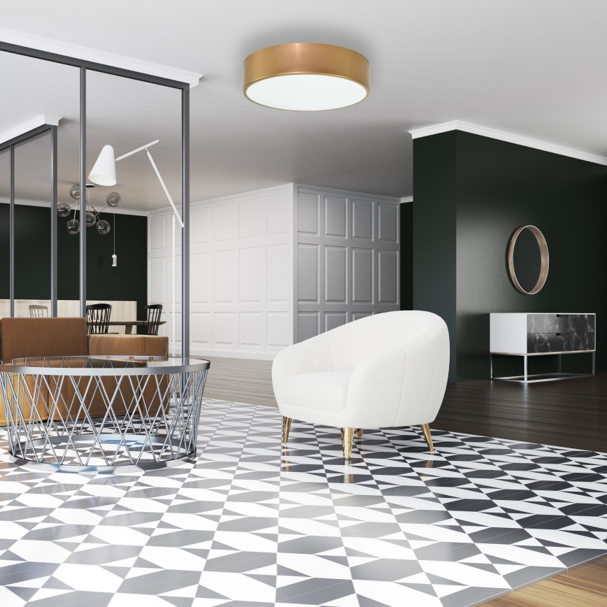 Lampa sufitowa z czujnikiem ruchu i zmierzchu CLEO 2xE27/24W/230V śr. 30 cm złota