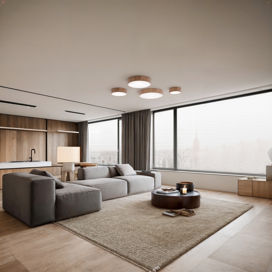 Lampa sufitowa CLEO z czujnikiem 3x E27/24W/230V, śr. 37,5 cm, dąb