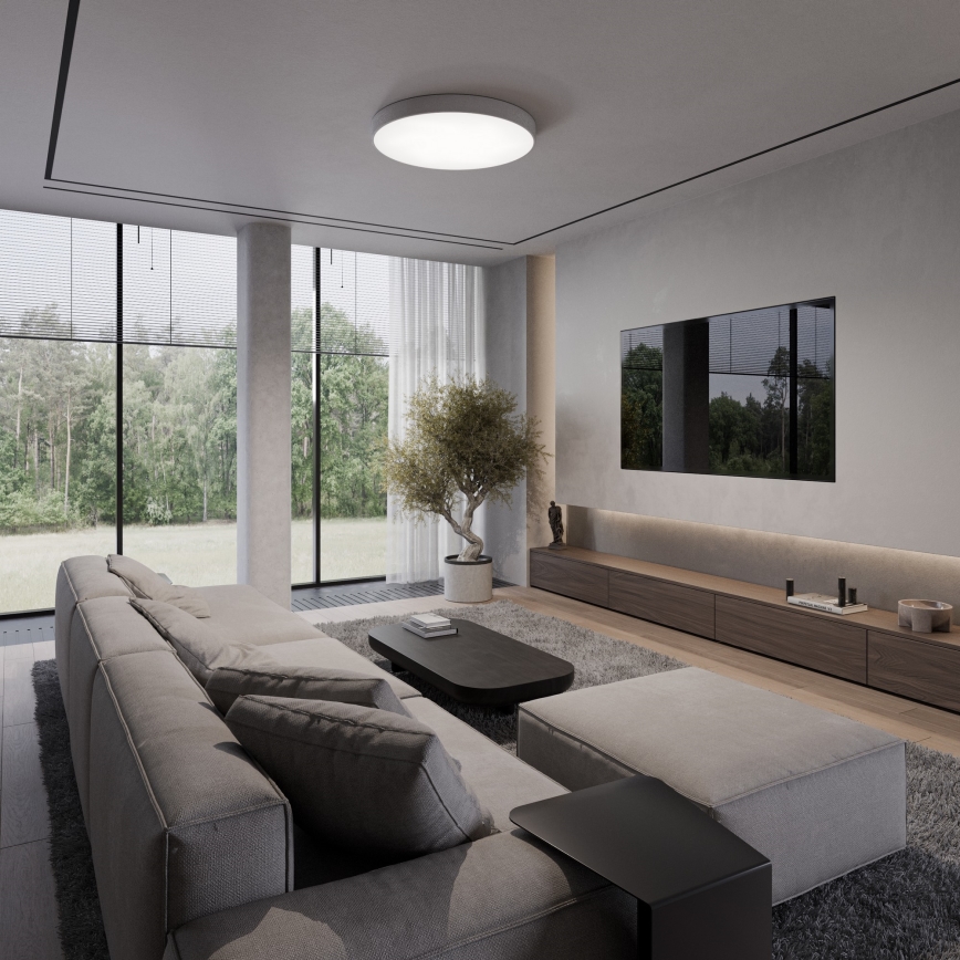 Przysufitowy żyrandol z czujnikiem ruchu i zmierzchu CLEO 5xE27/24W/230V o średnicy 60 cm szary