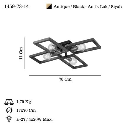 Lampa sufitowa ERA 4xE27/40W/230V brązowa