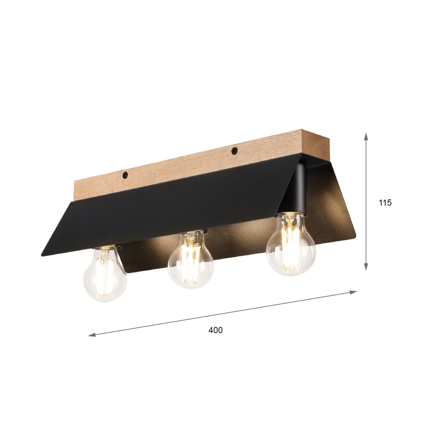 Lampa sufitowa ESME 3xE27/15W/230V czarna/dąb