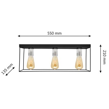 Lampa sufitowa FINN 3xE27/15W/230V czarna/chrom błyszczący