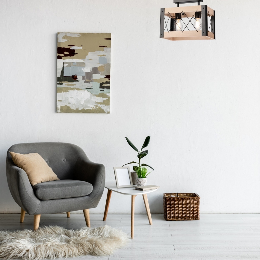 Lampa sufitowa FRIDA 2xE27/60W/230V czarne/beżowe buk