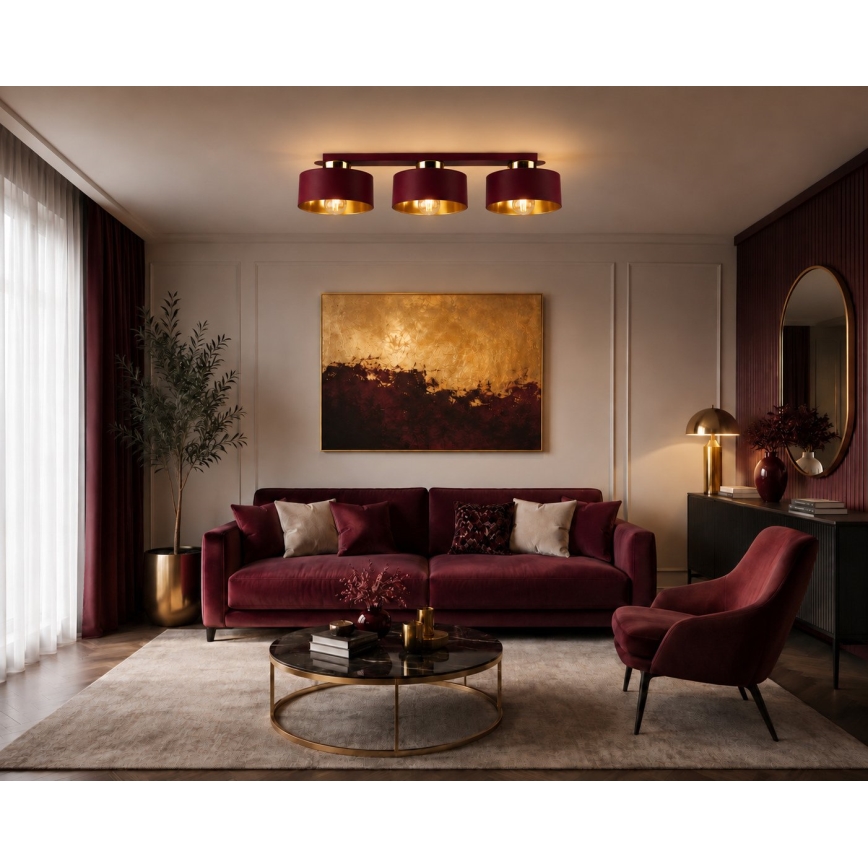 Lampa sufitowa IGNIA 3xE27/60W/230V bordowa/złota