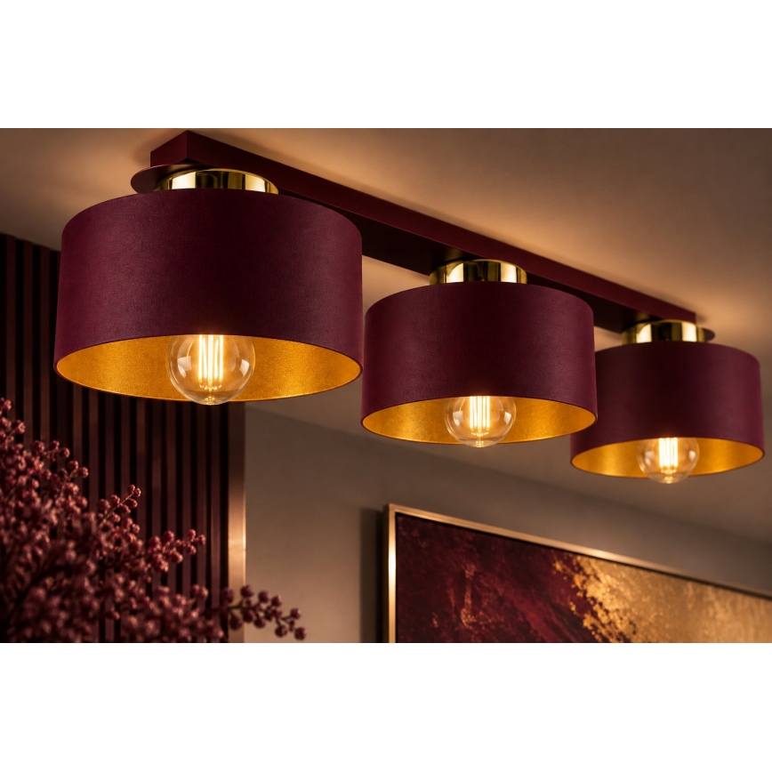 Lampa sufitowa IGNIA 3xE27/60W/230V bordowa/złota