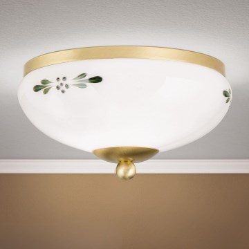 Lampa sufitowa LANDHAUS 1xE27/60W/230V śr. 21 cm mosiądz/biały/zielony