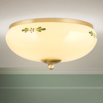 Lampa sufitowa LANDHAUS 2xE27/60W/230V, Ø 28 cm, mosiądz/beżowy/zielony