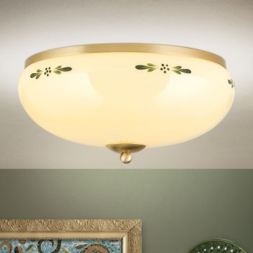 Lampa sufitowa LANDHAUS 3xE27/60W/230V śr. 35 cm mosiężny/beżowy/zielony