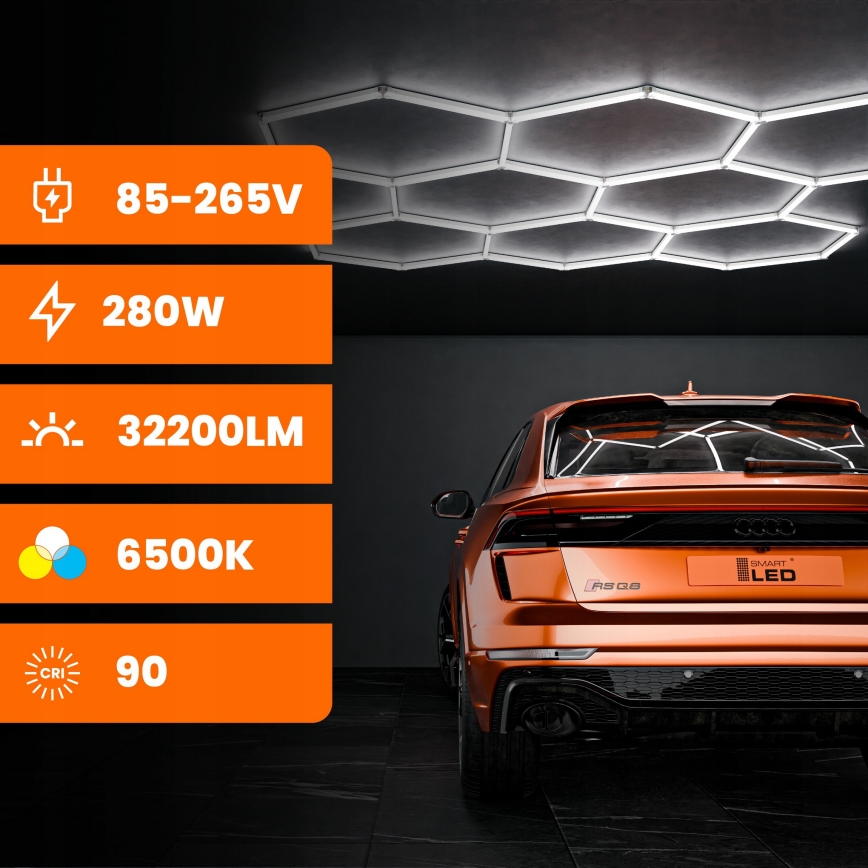 Lampa sufitowa LED HEXAGON LED/280W/85-265V 6500K 313x298 cm CRI 90 IP54 biała