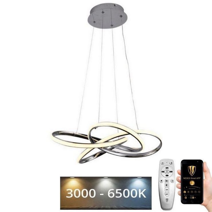 Lampa sufitowa LED ściemnialna na linkach LED/65W/230V 3000-6500K śr. 48 cm szara + pilot do zdalnego sterowania