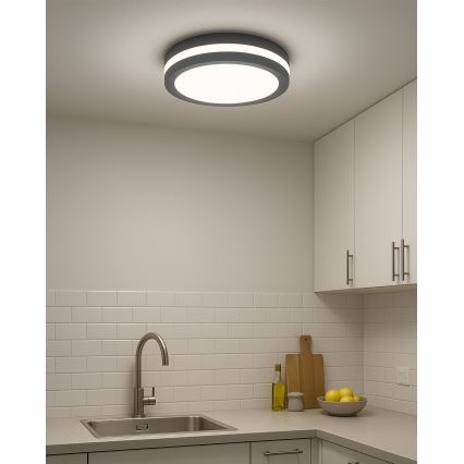 Oprawa sufitowa LED do łazienki z czujnikiem ruchu LED/20W/230V 3000/4000/6500K śr. 23 cm IP54 antracyt