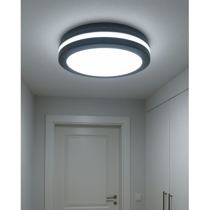 Oprawa sufitowa LED do łazienki z czujnikiem ruchu LED/20W/230V 3000/4000/6500K śr. 23 cm IP54 antracyt