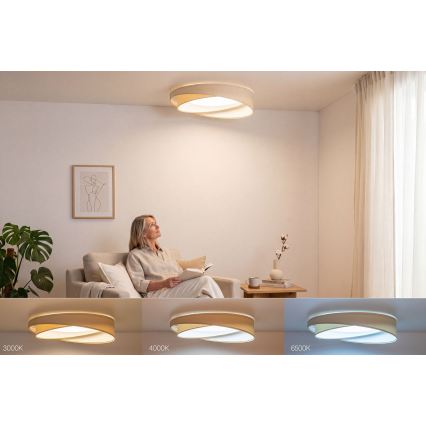 Ściemnialna lampa sufitowa LED SMART GALAXY MODERN LED/24W/230V 3000-6500K śr. 55 cm kremowa/biała + pilot zdalnego sterowania