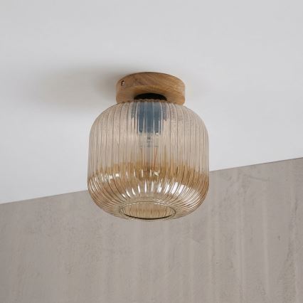 Lampa sufitowa MILOU WOOD 1xE27/15W/230V dąb/dymny beż Ø 20 cm