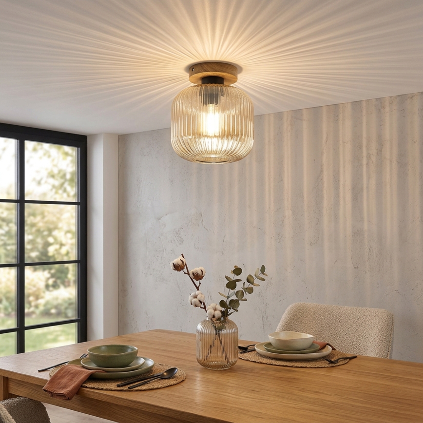 Lampa sufitowa MILOU WOOD 1xE27/15W/230V dąb/dymny beż Ø 20 cm
